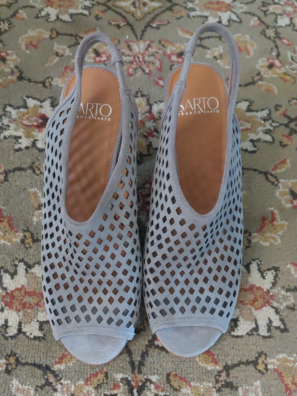 Franco Sarto Light Gray Perforated Slingback Peep-Toe Mules